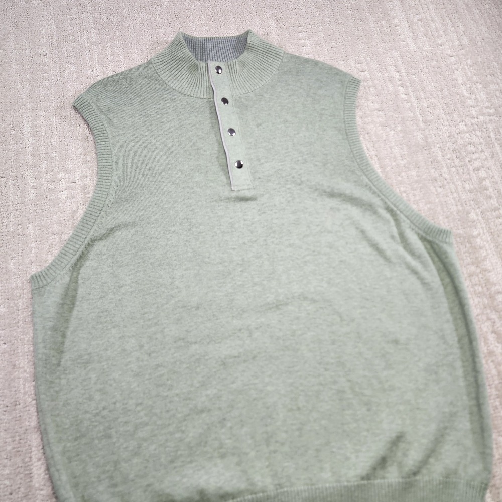 Johnston & Murphy Sweater Vest Men Large Pima Cotton 1/4 Zip Button Green NEW